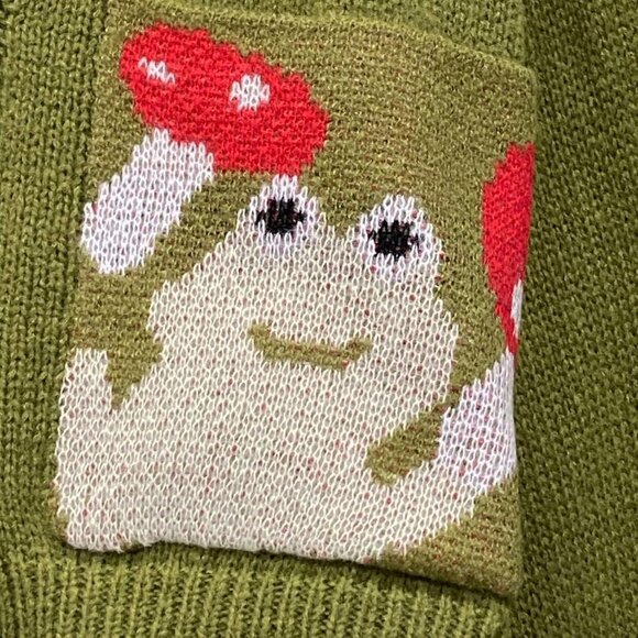 Girl's Polyester Mushroom Cardigan Frog Sweater V Neck Button Lantern Sleeve - Picture 5 of 5